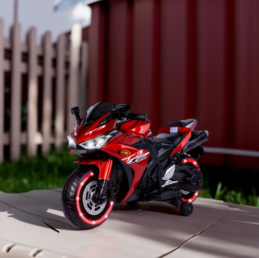 12V Motorcycles For Kids With Training Wheels (Red)