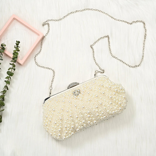 2023 New Shell Pearl Rhinestone Dinner Bride Dress Shoulder Bag Small Banquet Bag Cocktail Party Handbag Evening Clutch Purse