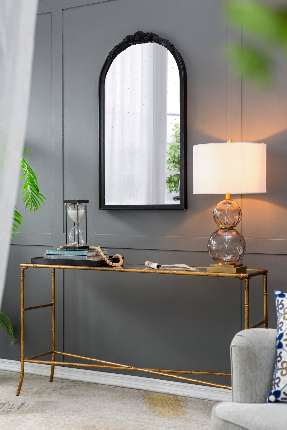 Hand-Carved Rose Arched Wall Mirror, Available in 2 Colors