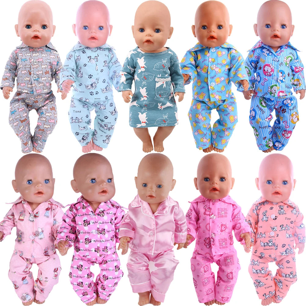 Doll Clothes Cartoon Animal Print Pajama Shirt For 18 inch American & 43Cm Reborn Baby OG Girl's Accessories Baby Clothes Gifts