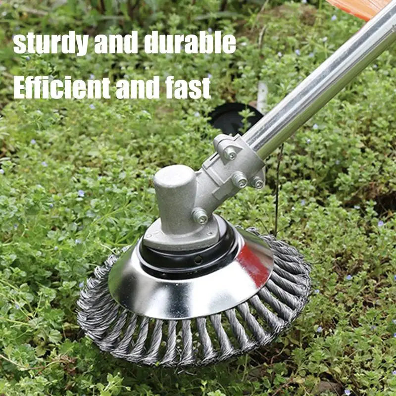 Improved 6 inch Universal Lawn Mower Head, Steel Wire Weed Brush, Garden Cutter Tool with Disc Brush