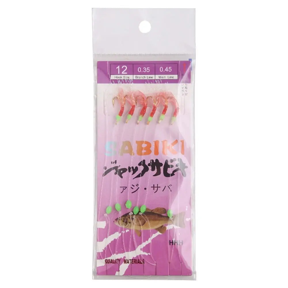 6pcs Luminous Bean Sabiki String Hook Rig Wobbler Rubber Bionic String Hook 10 Sizes Lure Bait Tackle for Sea/Freshwater Fishing