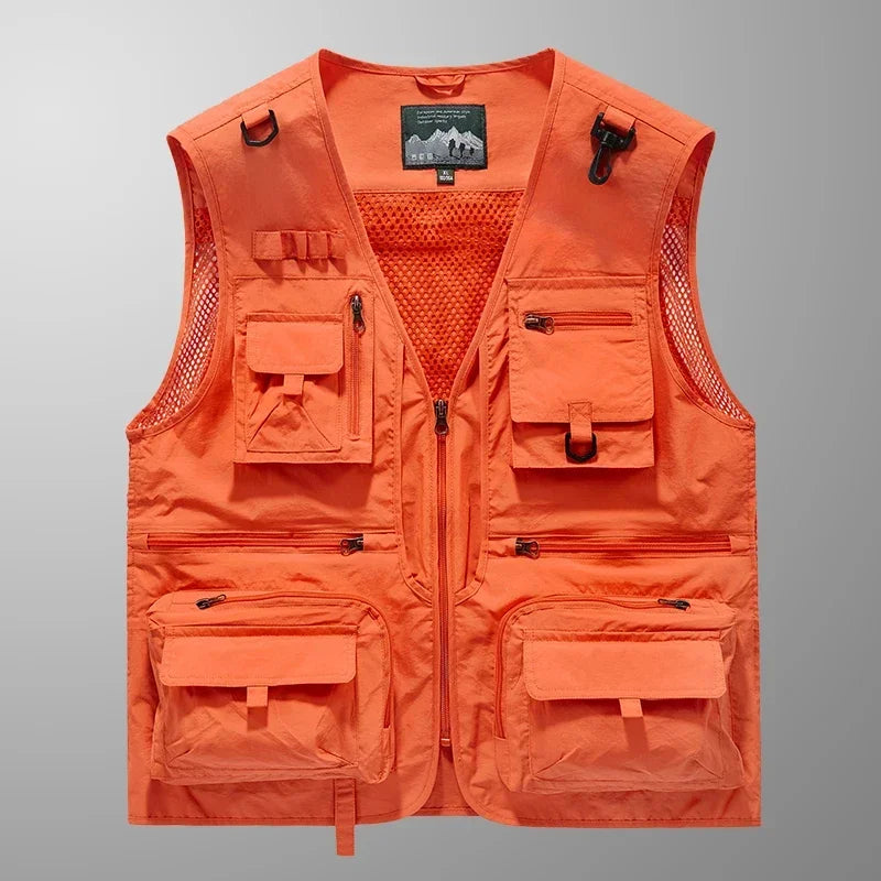 14 Pockets Summer New Men Us Work Hiking Fishing Vest Mens Photographer Waistcoat Mesh Cargo Sleeveless Jacket Tool Vest 7xl