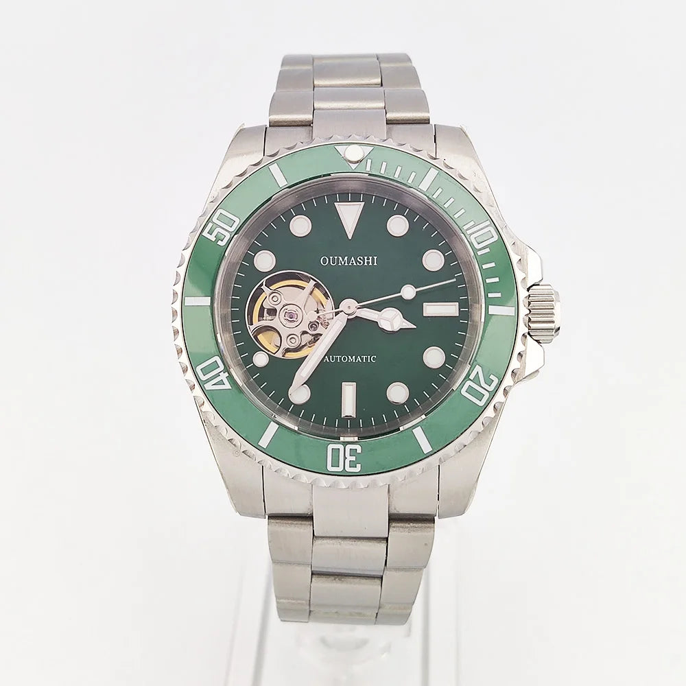 Men's Automatic Mechanical watch NH38 movement Hollow dial 316L stainless steel sapphire glass Diameter 39.5mm NH38 Diving watch