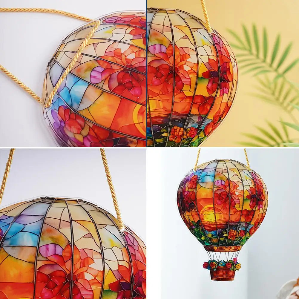 Hot Air Balloon Sun Catcher Solar Garden Light 2D Acrylic Wall Mount Indoor Outdoor Garden Window Decoration Art Ornament