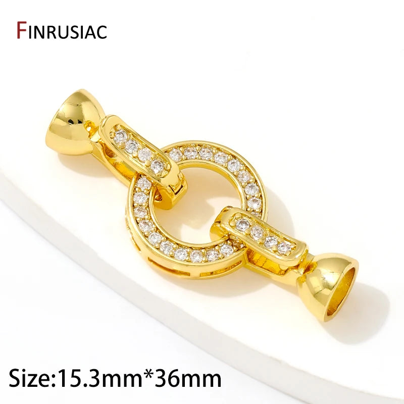 18K Gold Plated Inlaid Zircon Round Connector Clasps For Bracelet Making,End Caps Fastener Clasps Handmade DIY Jewelry Making