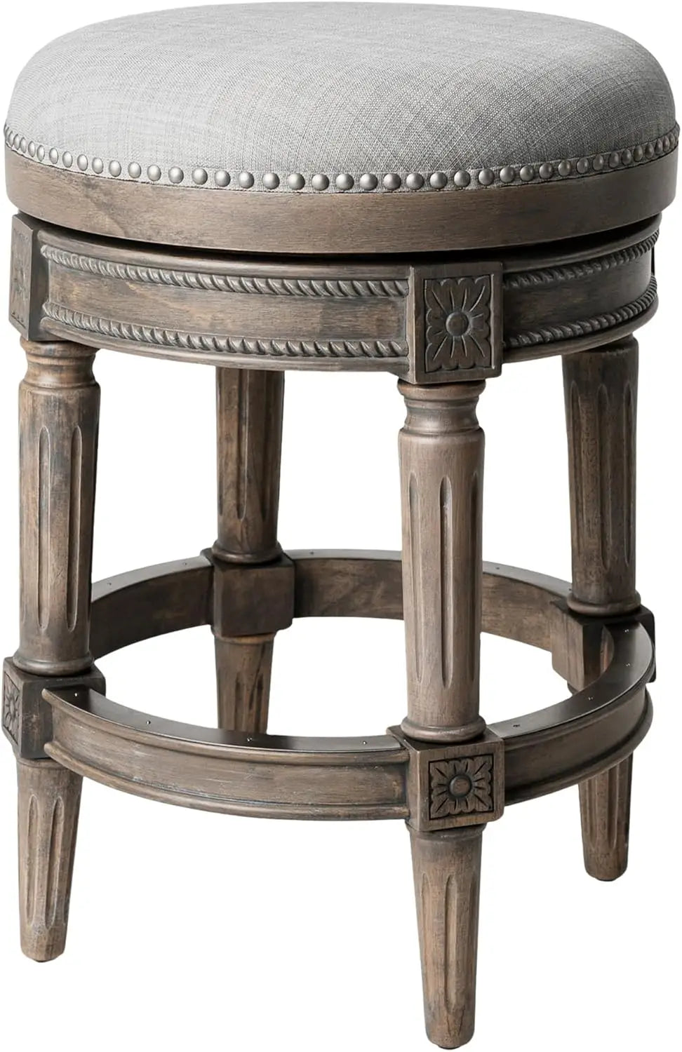 Pullman 26 Inch Tall Backless Alabaster White Finish Counter Height Upholstered Barstool with Cream Fabric Cushion Seat