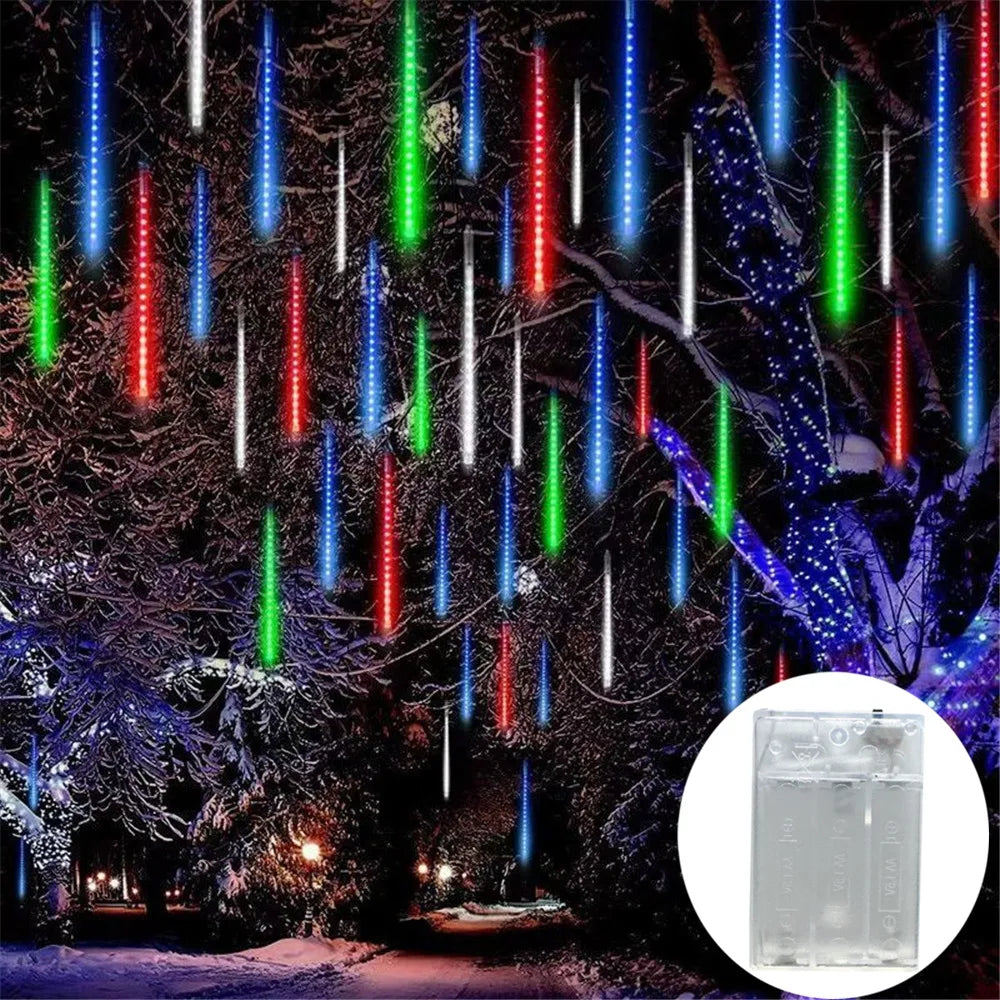 Battery Powered LED Meteor Shower Rain Lights Falling Raindrop Fairy String Light for Christmas Halloween Holiday Wedding Party