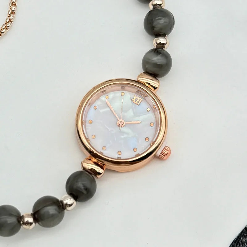 Luxury Adjustable Pearl Bracelet Quartz Watch for Women High-End Light Luxury Niche Market Elegant Timepiece can be customized
