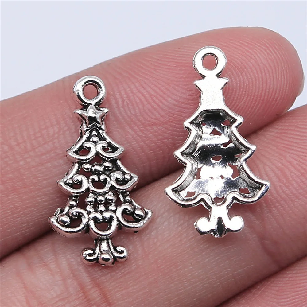 20pcs Christmas Tree Charms Antique Bronze Silver Color Pendants Making DIY Handmade Craft