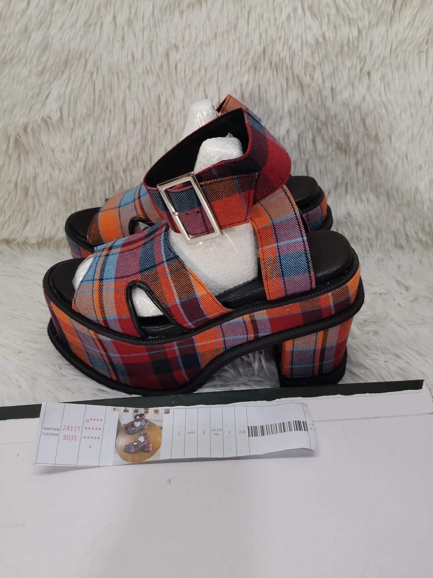 Platform Plaid Buckle Strap Sandals Open Toe Height Increasing Cut Out Rome Runway Show Women Heels Customize Color Plus Size