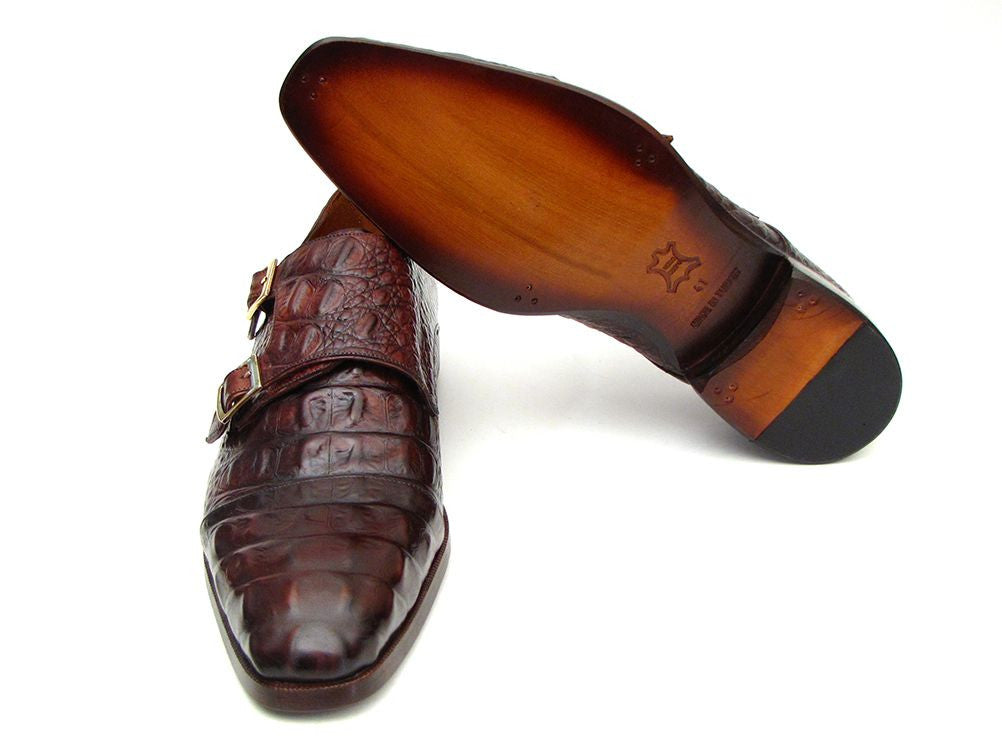 Paul Parkman Men's Double Monkstraps Brown & Bordeaux Crocodile