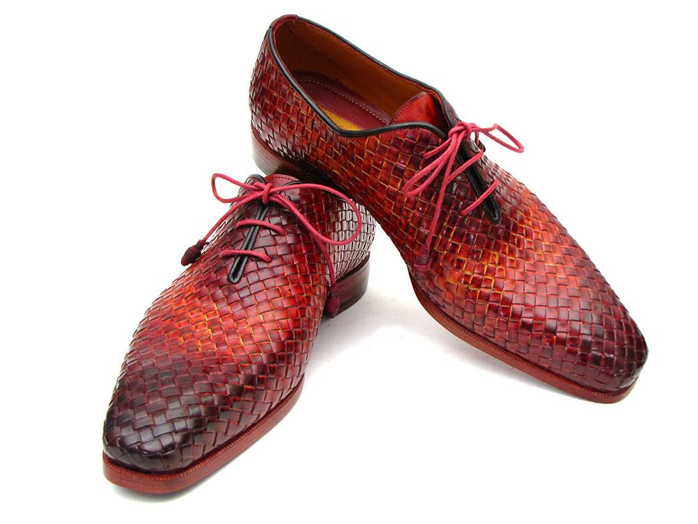Paul Parkman Bordeaux & Tobacco Woven Leather Oxfords (ID#54HK42)
