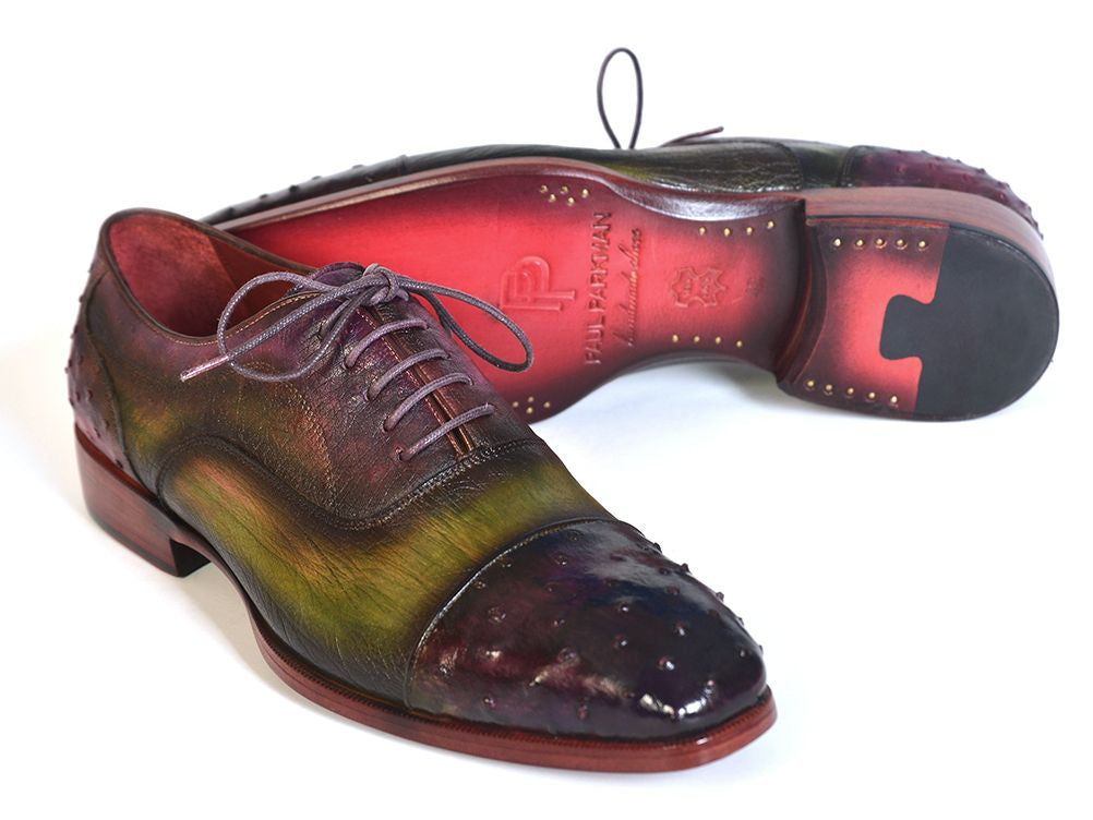 Paul Parkman Men's Genuine Ostrich Captoe Oxfords Green & Purple