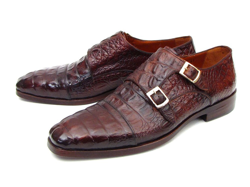 Paul Parkman Men's Double Monkstraps Brown & Bordeaux Crocodile