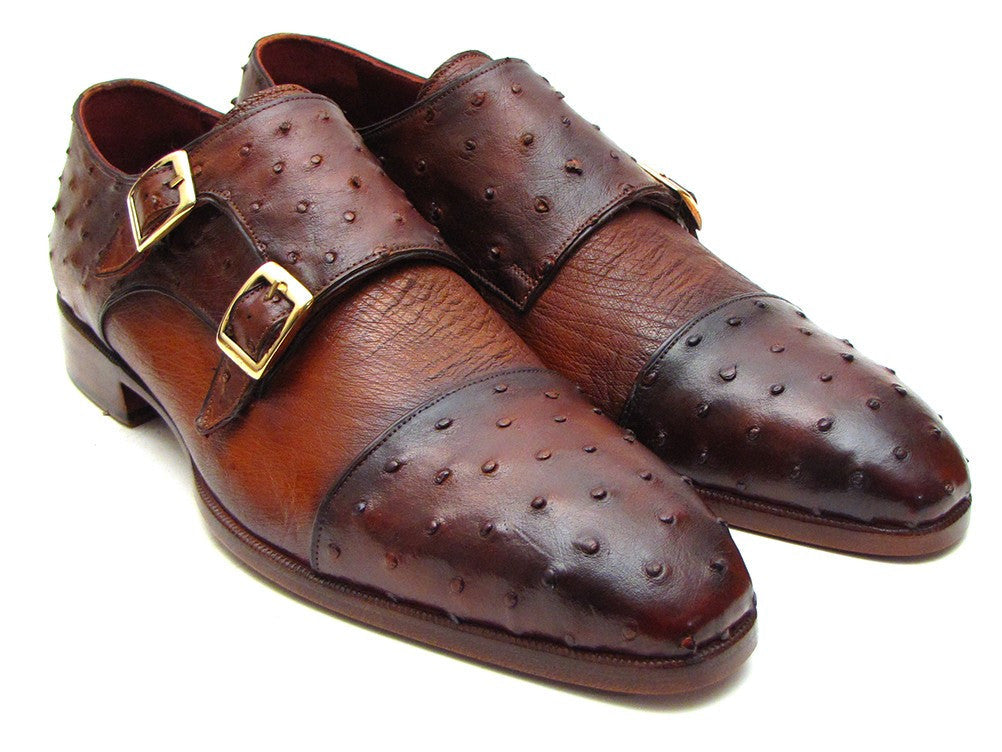 Paul Parkman Brown & Tobacco Genuine Ostrich Double Monkstraps