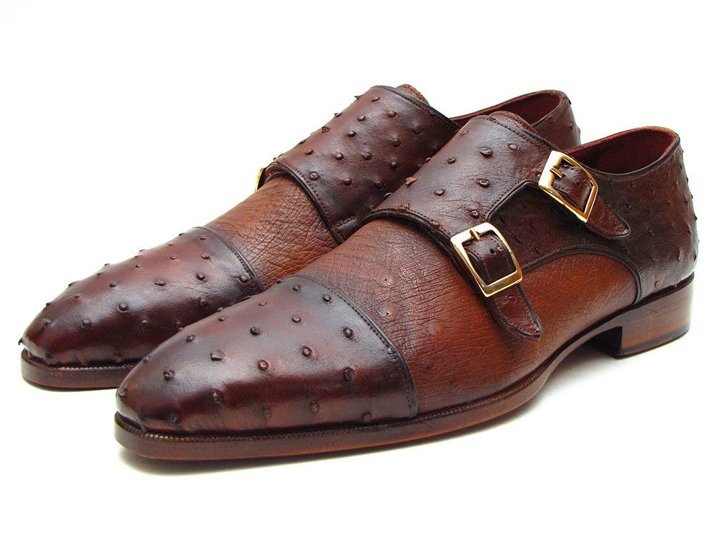 Paul Parkman Brown & Tobacco Genuine Ostrich Double Monkstraps