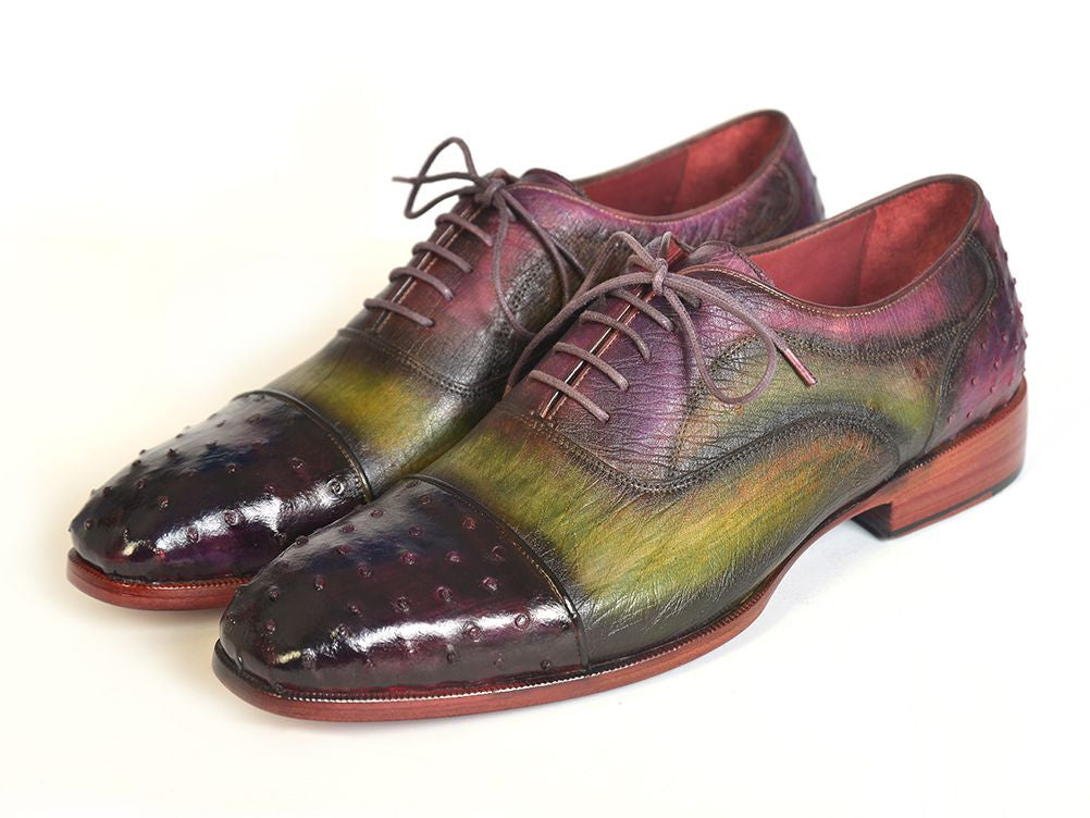 Paul Parkman Men's Genuine Ostrich Captoe Oxfords Green & Purple