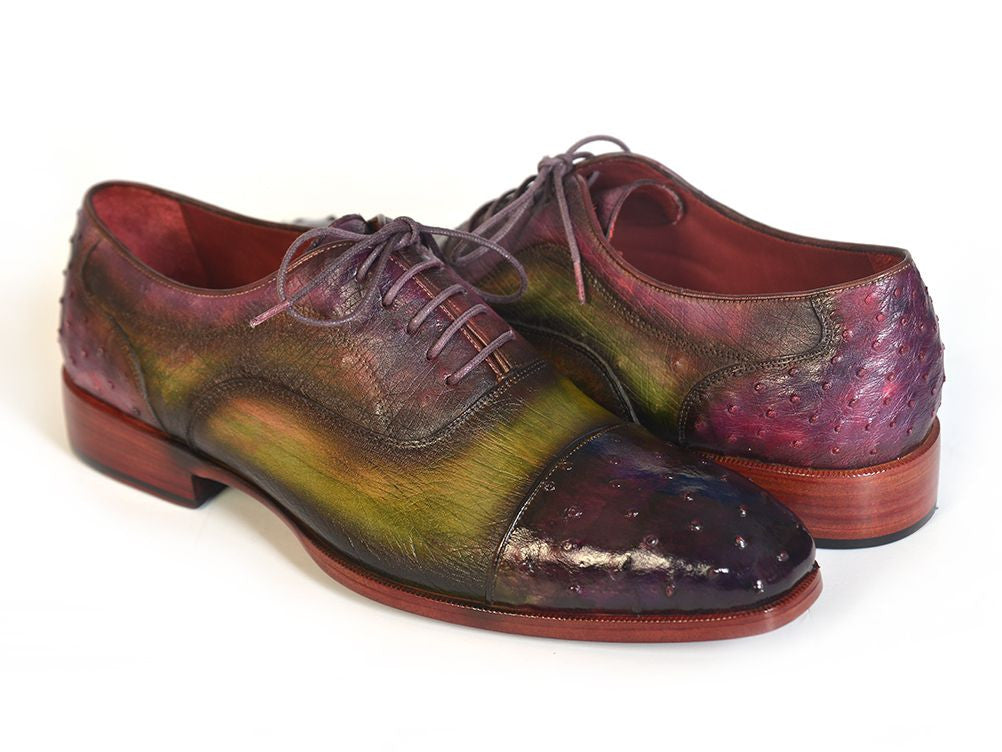 Paul Parkman Men's Genuine Ostrich Captoe Oxfords Green & Purple