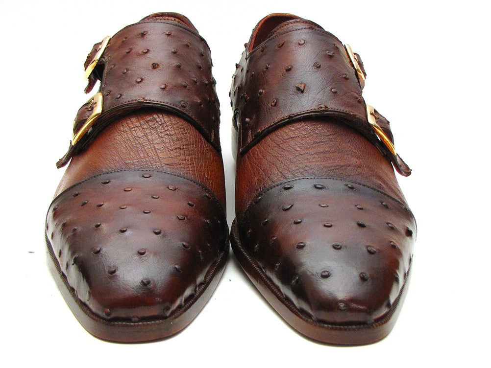 Paul Parkman Brown & Tobacco Genuine Ostrich Double Monkstraps