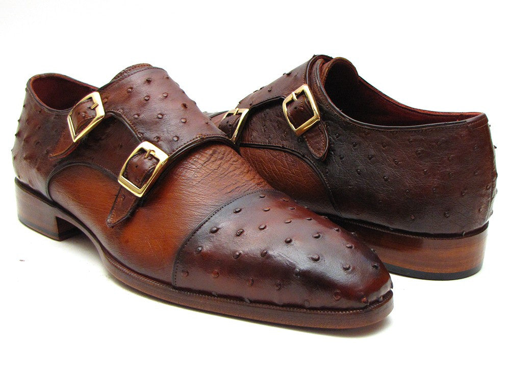 Paul Parkman Brown & Tobacco Genuine Ostrich Double Monkstraps