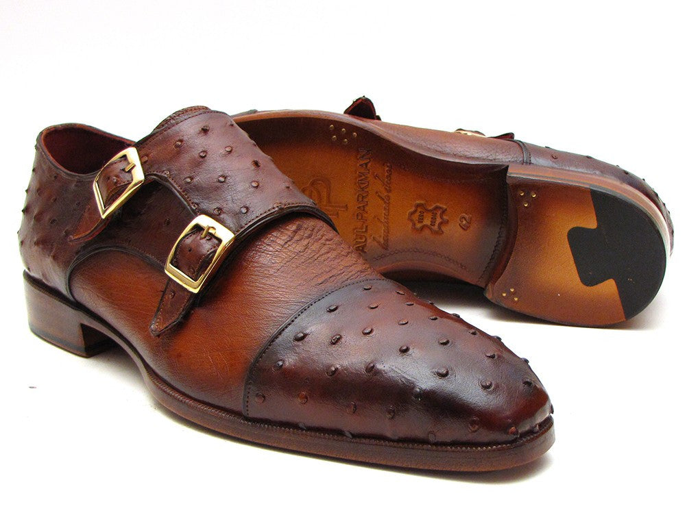 Paul Parkman Brown & Tobacco Genuine Ostrich Double Monkstraps
