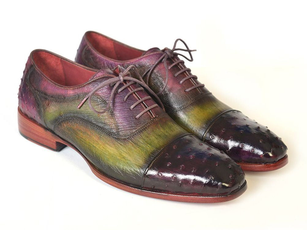 Paul Parkman Men's Genuine Ostrich Captoe Oxfords Green & Purple
