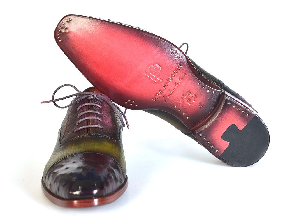 Paul Parkman Men's Genuine Ostrich Captoe Oxfords Green & Purple