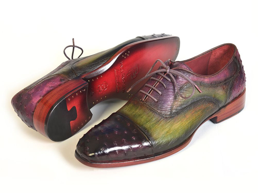 Paul Parkman Men's Genuine Ostrich Captoe Oxfords Green & Purple