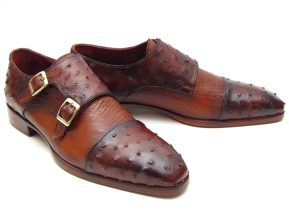 Paul Parkman Brown & Tobacco Genuine Ostrich Double Monkstraps