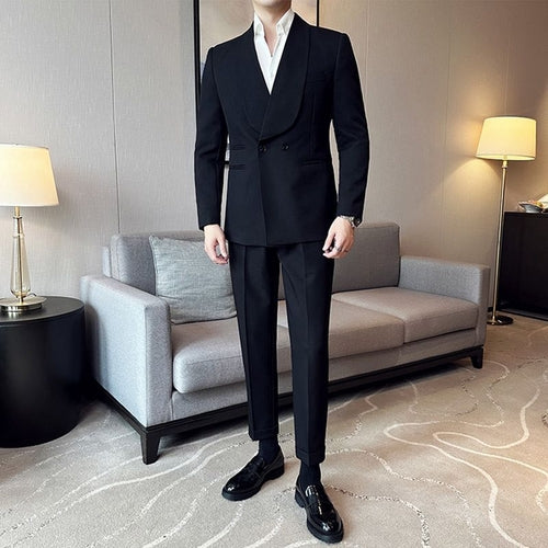 RoyalElite™ Men's Suit – Double-Breasted Business Elegance