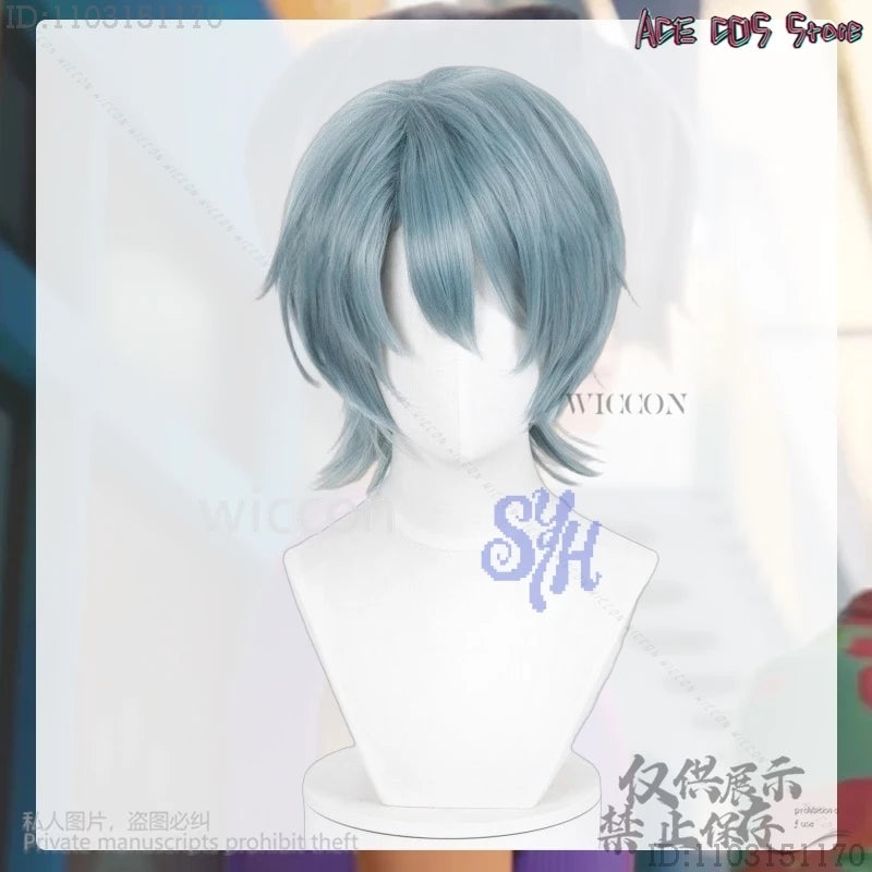 Anime Movie Demon Saja Boy Cosplay Mystery Purple-gray Wigs Curling Hair Accessories Synthetic Short Straight Hair Halloween Cos