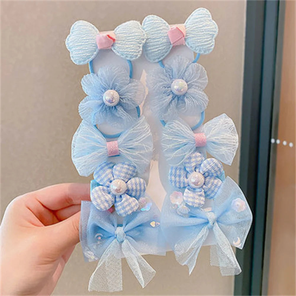 10Pcs/Set Chiffon Flower Hair Tie Girls Ponytail Elastic Hair Bands Kids Hair Accessories Children Hair Ties Baby Headwear
