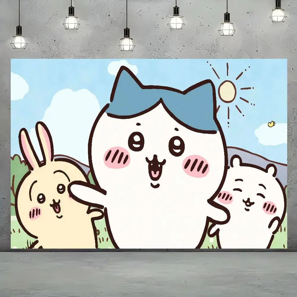 C-ChiikawaS Cartoon Anime Theme Backdrop Children's Birthday Party Decorations Baby Shower Party Props Banner Shooting