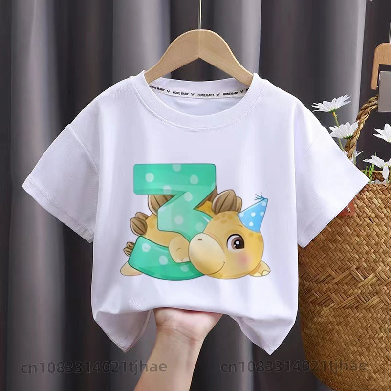Cartoon Dinasour Birthday Baby Tshirts for Boy Party T-shirts Kids Tops Children Tees Girl Clothes