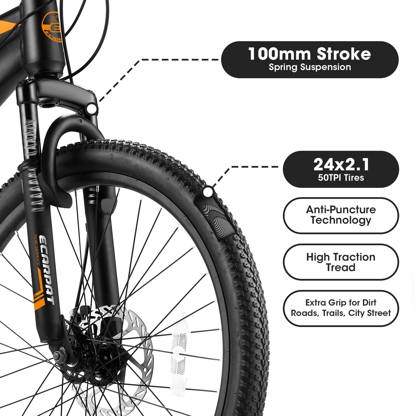 Carpat™ – 26" Mountain Bike (Black-Orange, Dual Disc, 21-Speed)