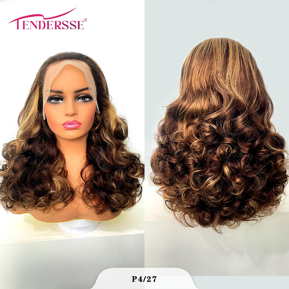 100% Raw Human Hair Bouncy Curly Lace Frontal Wigs 250 Density Ombre Bouncy Loose Wave Double Drawn Hair 13X4 HD Front Lace Wigs