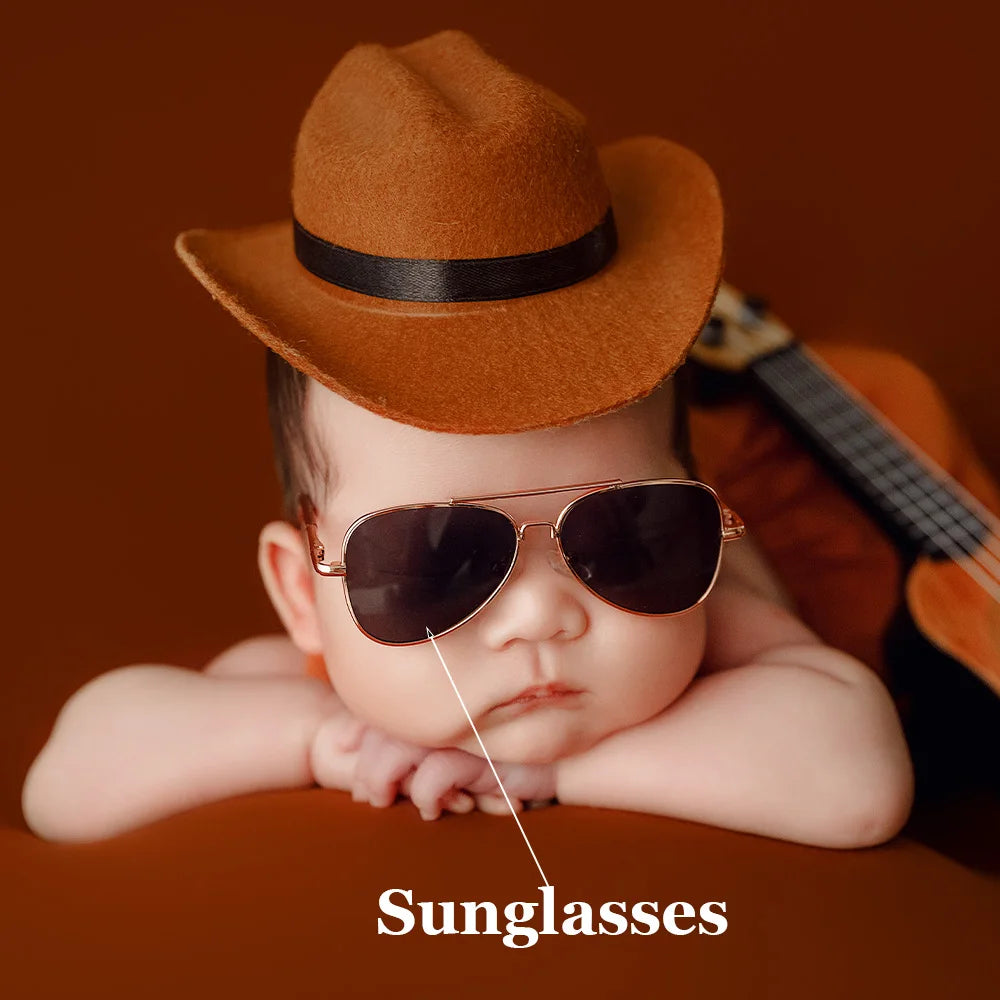 Infants Photography Props Clothes Overalls Cowboy Hats Baby Boy Photoshoot Outfit Sunglasses Guitar Studio Babies Shooting Props