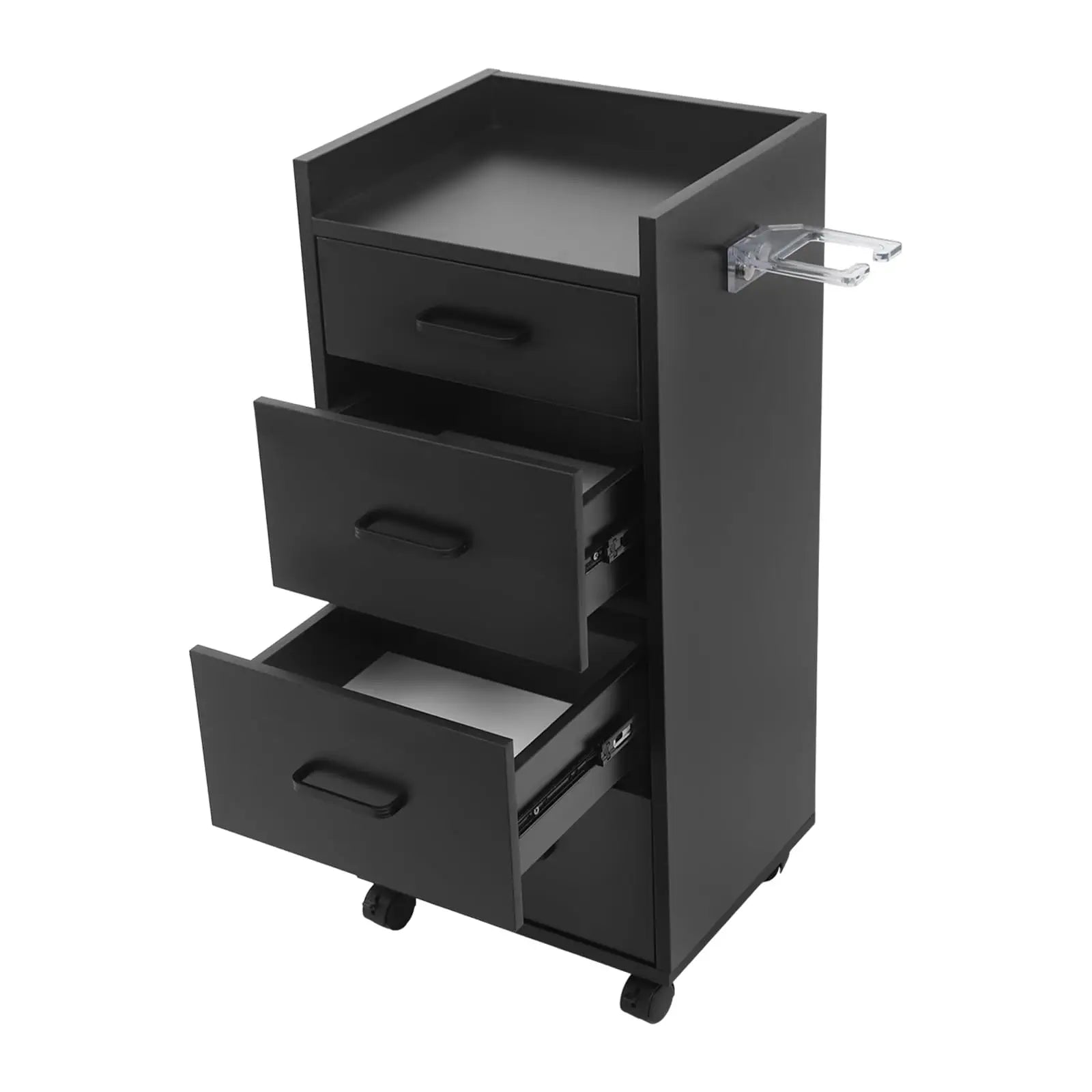Salon Trolley Cart,4 Drawers Rolling Cart with Wheels,Wooden Hair Salon Storage Cabinet Utility Trolley with Hair Dryer Holder,S