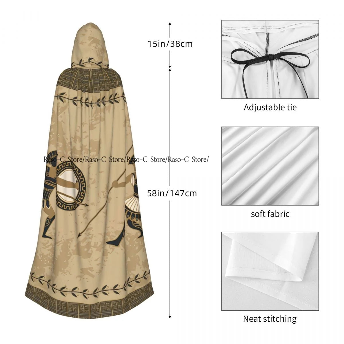 Unisex Adult Ancient Greek Fighting People Cloak with Hood Long Witch Costume Cosplay