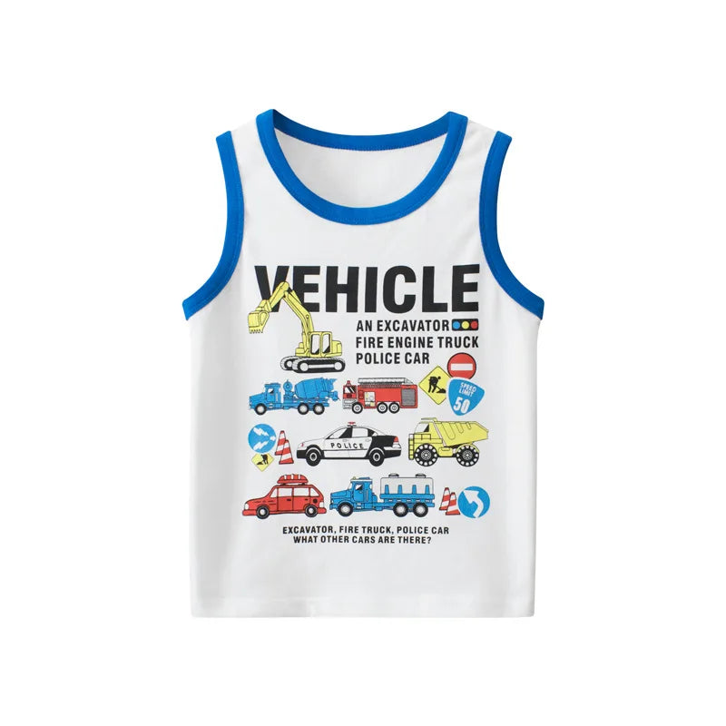 2023 Summe Children Vests for Girls Clothing 100% Cotton Dinosaur Cartoon Kids Boys Sport Causal Tank Tops Baby Cute Clothes