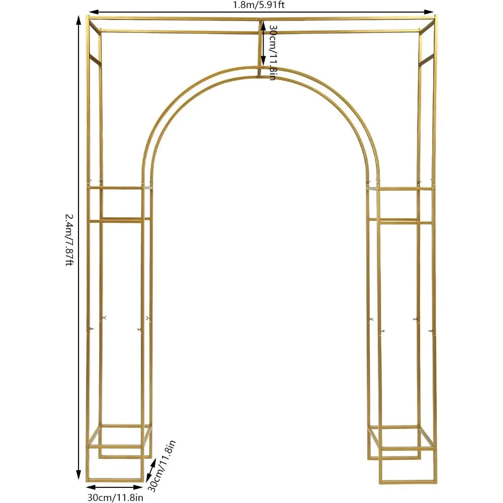 Wedding Arch Backdrop Stand, Gold Wedding Arches for Ceremony Square Metal Balloon Arch Stand Garden Arbor Frame for Wedding Bir