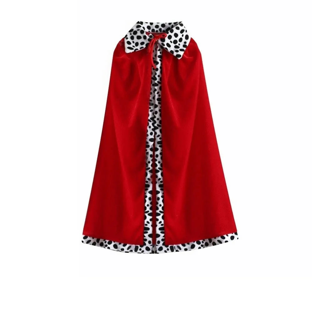 80/90/130/150cm Halloween King Cloak Red Velvet Party Cosplay Costume Boys Royal Prince Cape Spotted White Shawl
