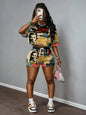 2026 New Short-Sleeve T-Shirt Set Crew Neck Casual Retro Print Hip-Hop Trend Crop Top Two-Piece Set Outdoor Sports Set