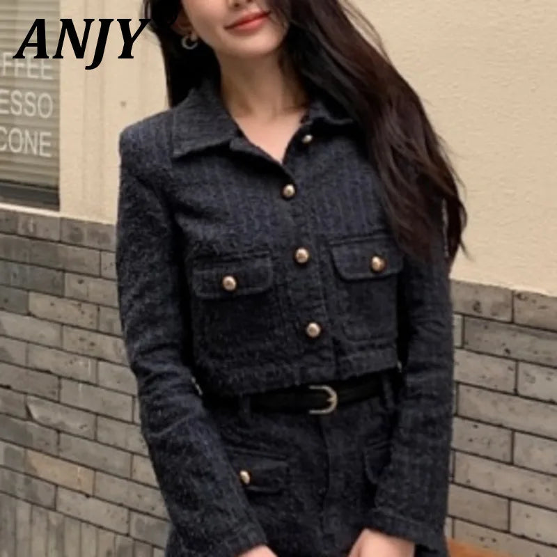 ANJY Autumn Winter New Women Washed Distressed Light Luxury Long Sleeve Fur Collar Denim Jacket Chic Ins High Street Coat A11107