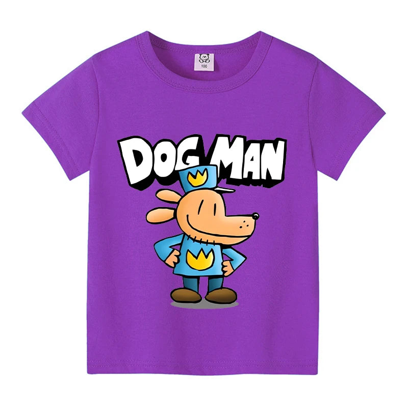 New Dog Man Children T-shirts Cute Cartoon Figure Printed T-shirt Kawaii Baby Boys Casuals Short Sleeves Tops 2025 Kids Clothes