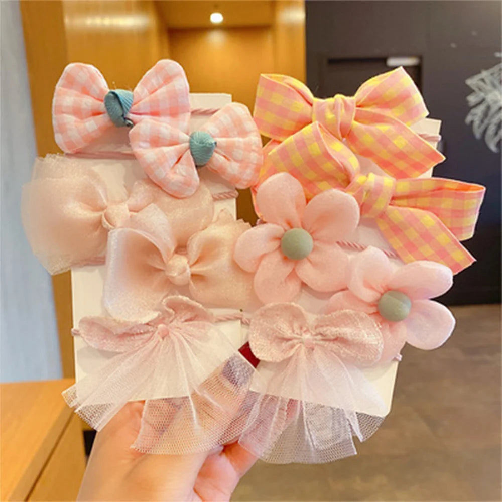 10Pcs/Set Chiffon Flower Hair Tie Girls Ponytail Elastic Hair Bands Kids Hair Accessories Children Hair Ties Baby Headwear
