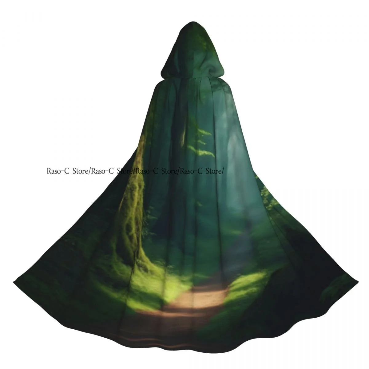 Unisex Adult Footpath Hiking Trail In Summer Forest Cloak with Hood Long Witch Costume Cosplay