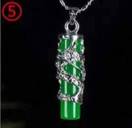 925 Silver Chinese Green Jade Water Drop Pendant Dragon Necklace Jadeite Amulet Fashion Jewelry Luck Gifts Women Sweater Chain