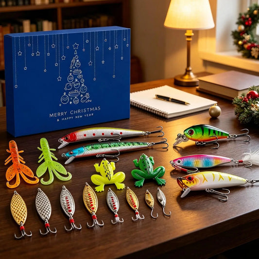 24 Days Christmas Fishing Bait Advent Countdown 24pcs Christmas Fishing Fishhook Realistic Fishing Lures Box Christmas Gifts